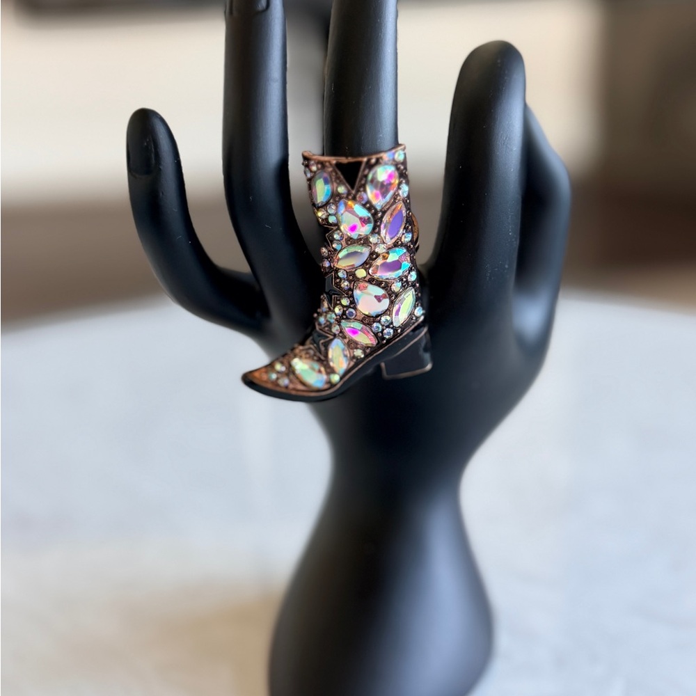 Crystal Embellished Mini Boot Ring - Iridescent Used
